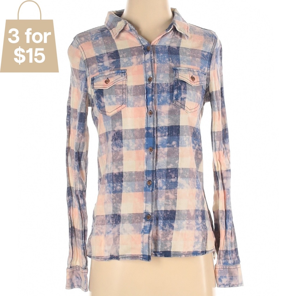 S Pink Plaid Long Sleeve Button-Down Cowgirl Shirt
